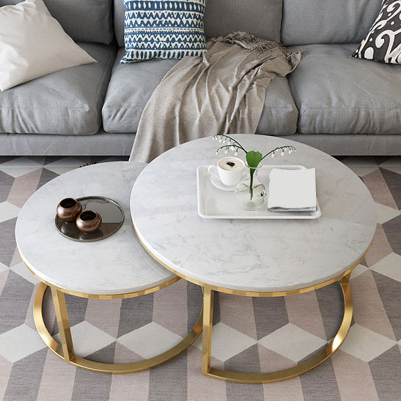 Frame Glam Simple Coffee Table Marble Round Cocktail Table Set