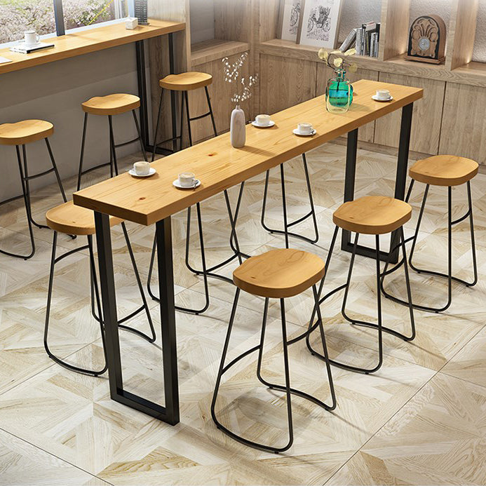 Solid Wood Bar Stool and Table Set 1/4/7 Pcs Black Iron Base Bar Table and Stools