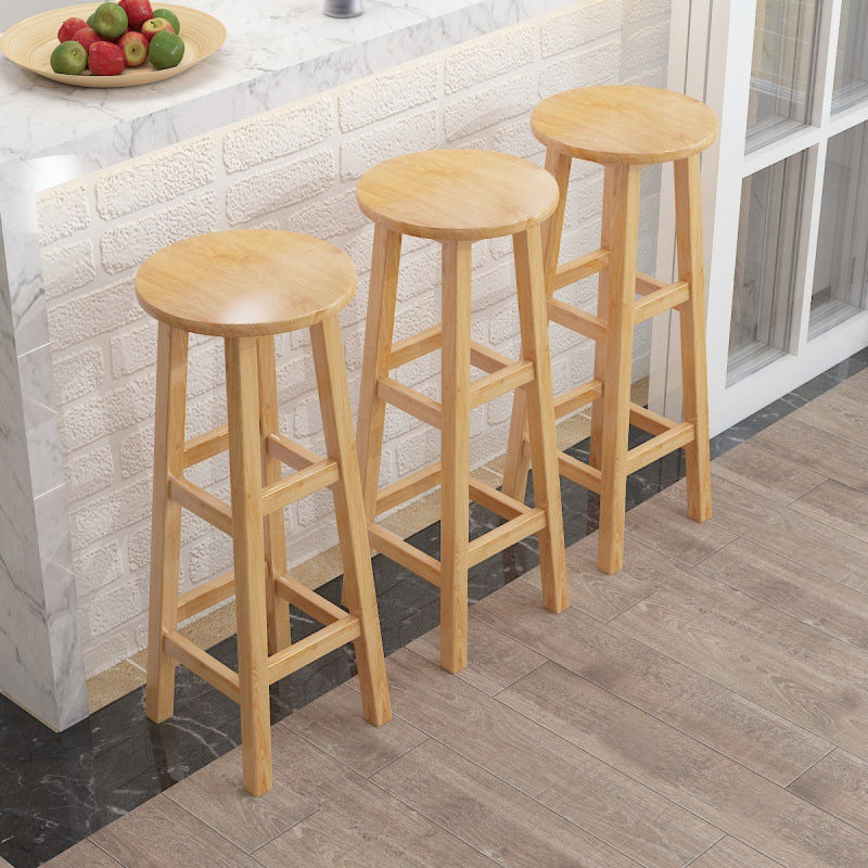 Contemporary Backless Rubberwood Stool Natural Footrest Barstool