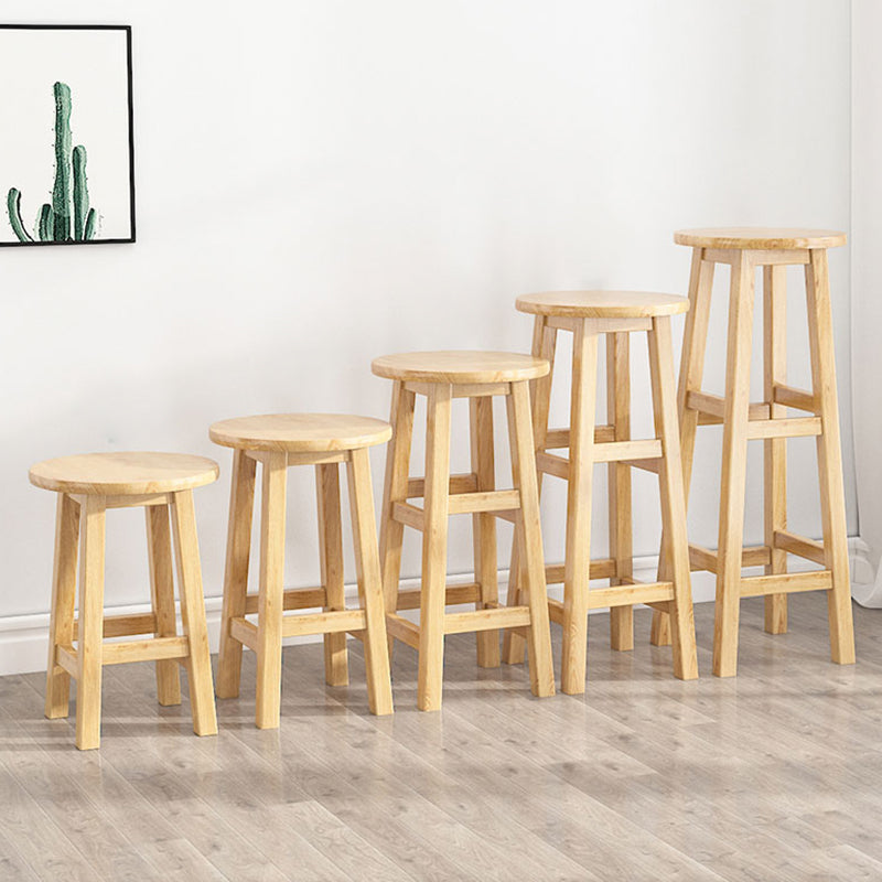 Contemporary Backless Rubberwood Stool Natural Footrest Barstool
