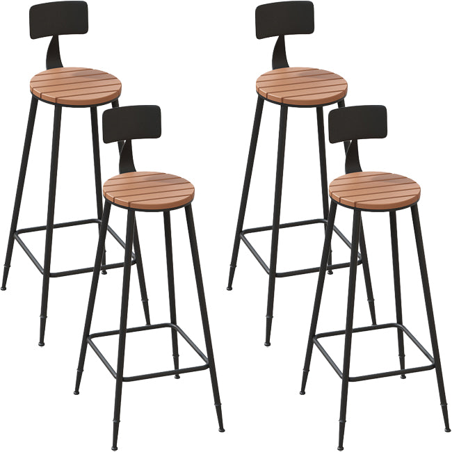 Outdoor Metal and Wood Counter Stool Black Industrial Footrest Dining Stool
