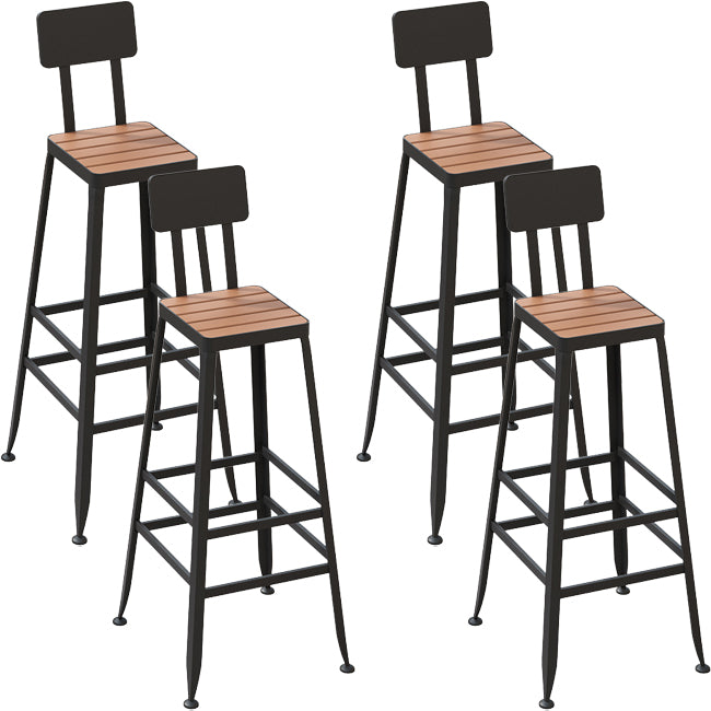 Outdoor Metal and Wood Counter Stool Black Industrial Footrest Dining Stool