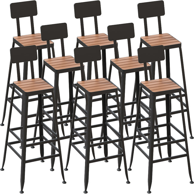 Outdoor Metal and Wood Counter Stool Black Industrial Footrest Dining Stool