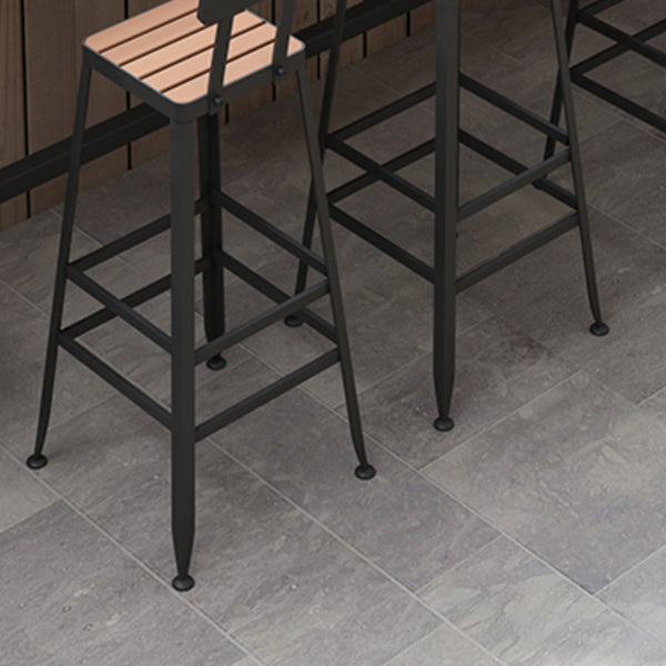 Outdoor Metal and Wood Counter Stool Black Industrial Footrest Dining Stool