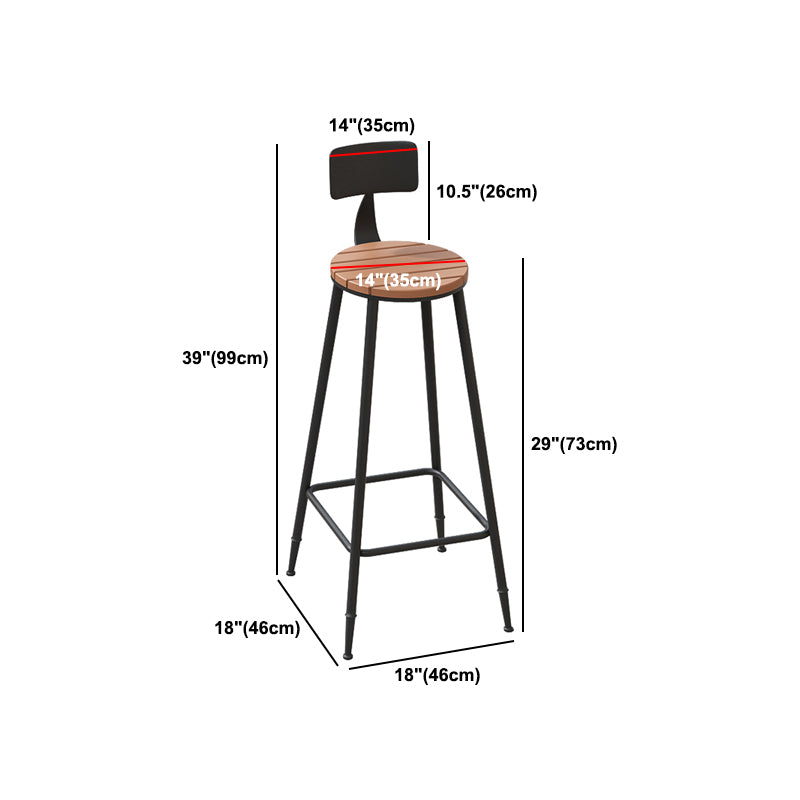 Outdoor Metal and Wood Counter Stool Black Industrial Footrest Dining Stool