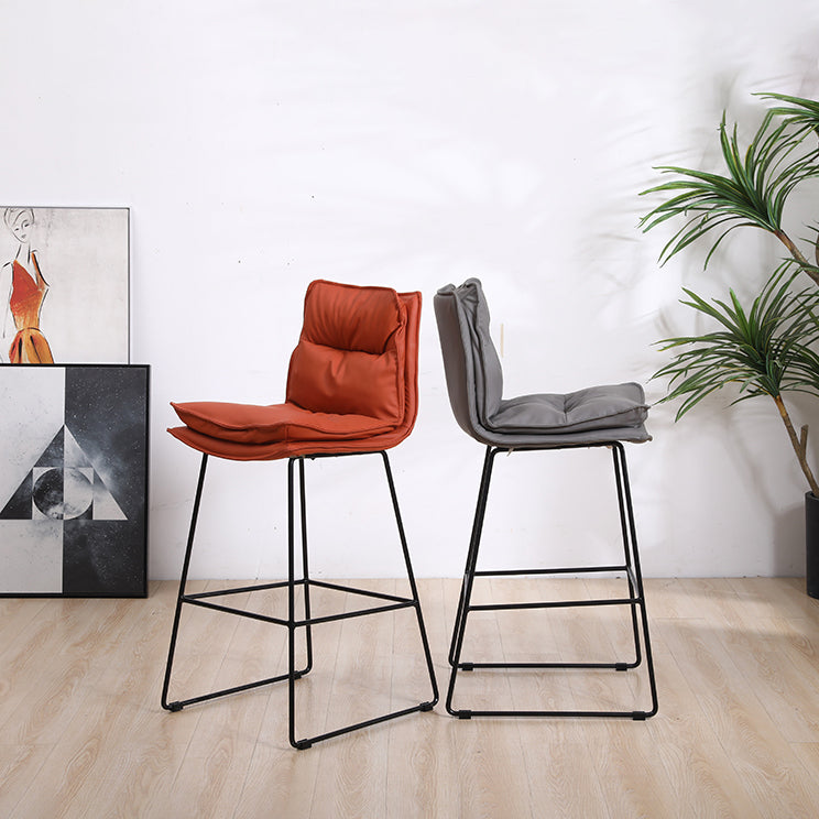 Scandinavian Metal Barstool Faux Leather Counter Stool With Iron Base