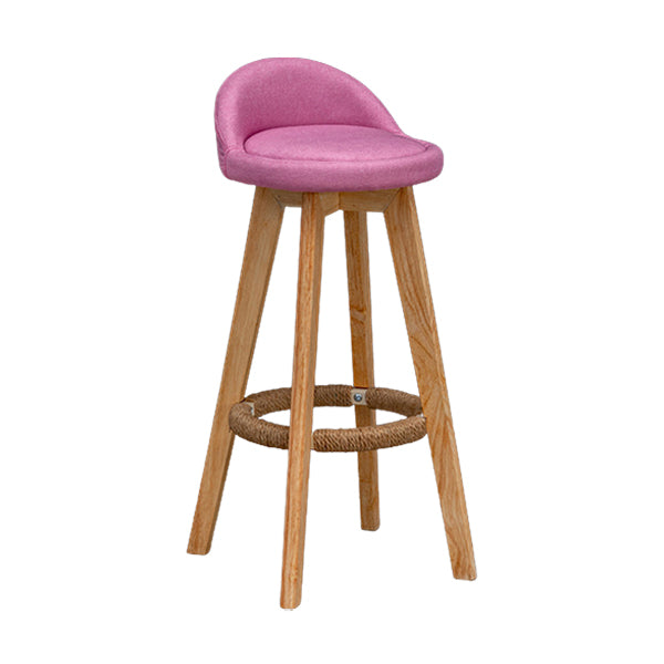 Scandinavian Wood Barstool Low Back Fabric Upholstered Counter Stool in Matte Finish