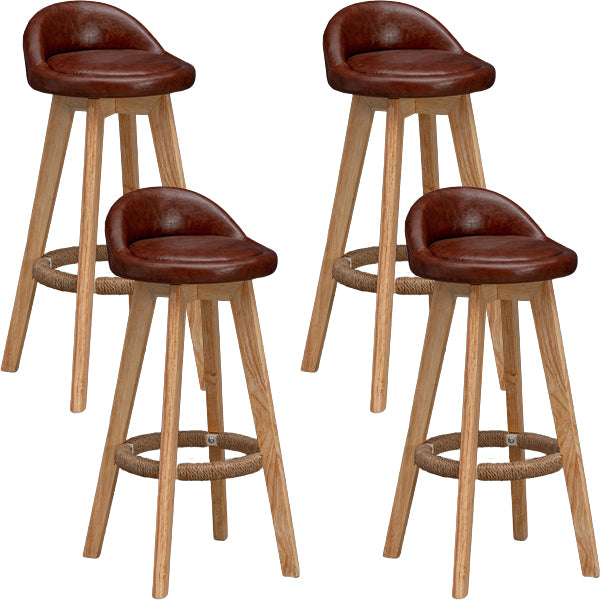 Scandinavian Wood Barstool Low Back Fabric Upholstered Counter Stool in Matte Finish