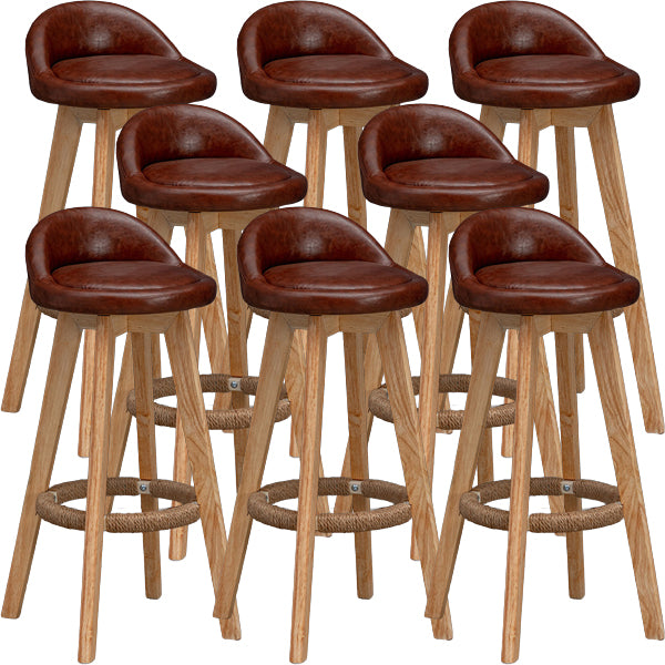 Scandinavian Wood Barstool Low Back Fabric Upholstered Counter Stool in Matte Finish