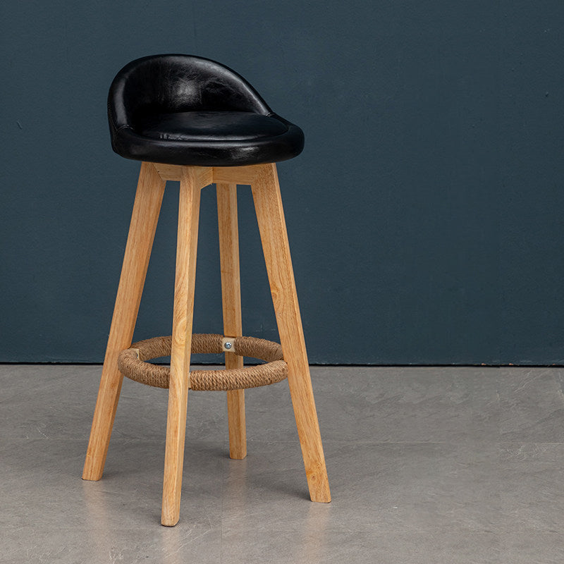 Scandinavian Wood Barstool Low Back Fabric Upholstered Counter Stool in Matte Finish