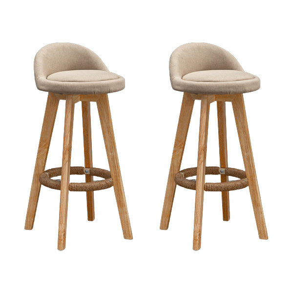 Scandinavian Wood Barstool Low Back Fabric Upholstered Counter Stool in Matte Finish