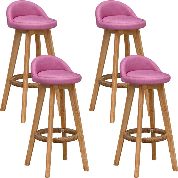 Scandinavian Wood Barstool Low Back Fabric Upholstered Counter Stool in Matte Finish