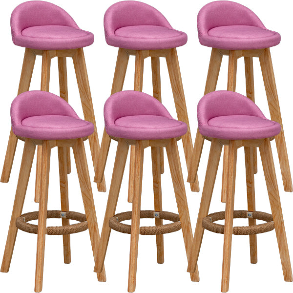 Scandinavian Wood Barstool Low Back Fabric Upholstered Counter Stool in Matte Finish