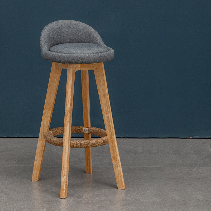 Scandinavian Wood Barstool Low Back Fabric Upholstered Counter Stool in Matte Finish