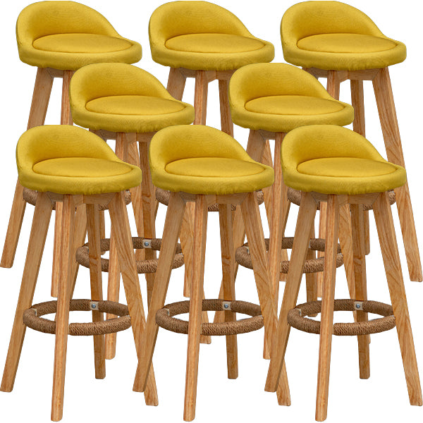 Scandinavian Wood Barstool Low Back Fabric Upholstered Counter Stool in Matte Finish