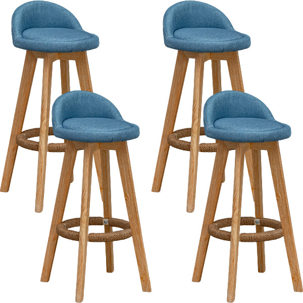 Scandinavian Wood Barstool Low Back Fabric Upholstered Counter Stool in Matte Finish