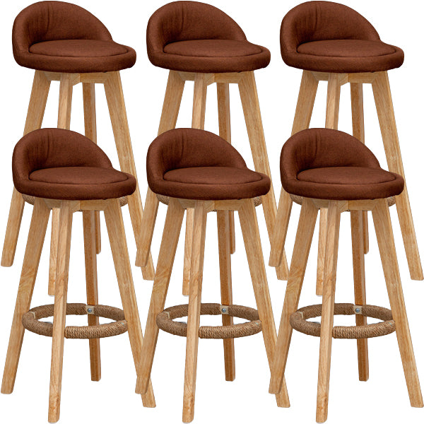 Scandinavian Wood Barstool Low Back Fabric Upholstered Counter Stool in Matte Finish