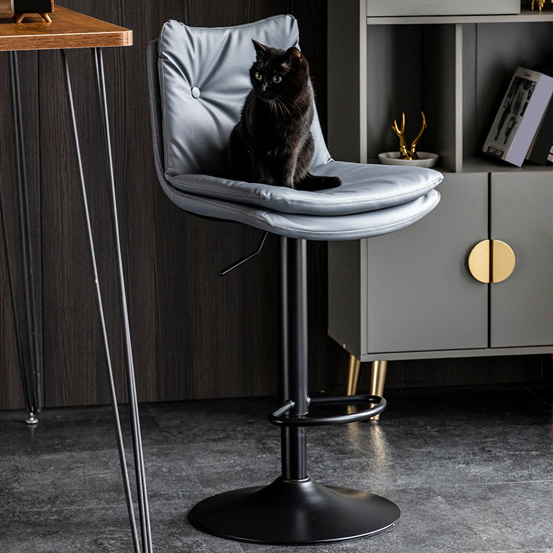 Scandinavian Metal Stool Faux Leather Upholstered Counter Stool in Matte Finish