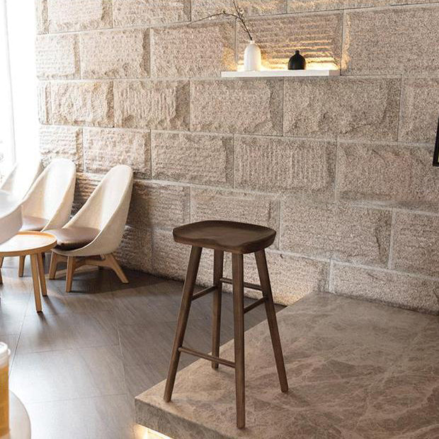 Contemporary Wood Stool Rectangle Seat Counter Stool in Matte Finish