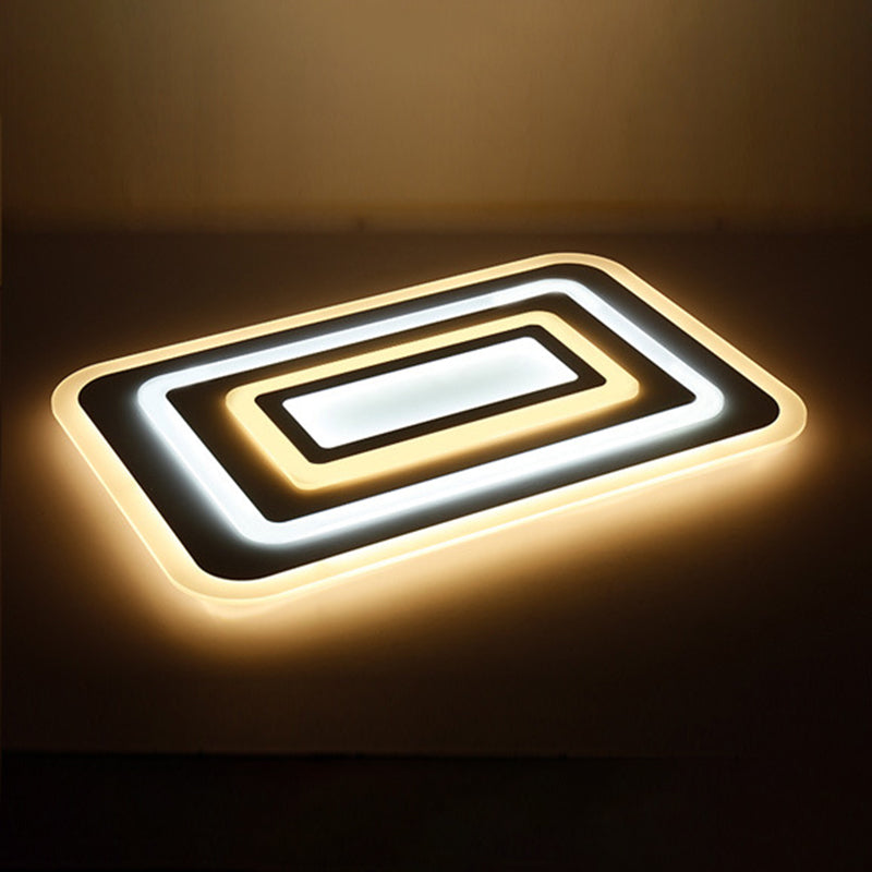 Acrylique 4-Couche Square Ceiling Lamp Nordic Style White 19,5 "/35.5" W LED Flush Light Fixture in Outer White Inner Warm Light