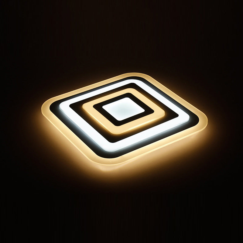 Acrylique 4-Couche Square Ceiling Lamp Nordic Style White 19,5 "/35.5" W LED Flush Light Fixture in Outer White Inner Warm Light