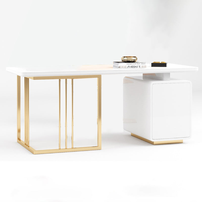 Pedestal Glam Writing Desk with File Cabinet Office Desk White and Black