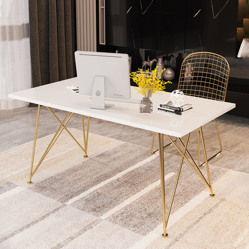 Rectangular Glam Writing Desk White Wooden Writing Desk with Metal Legs