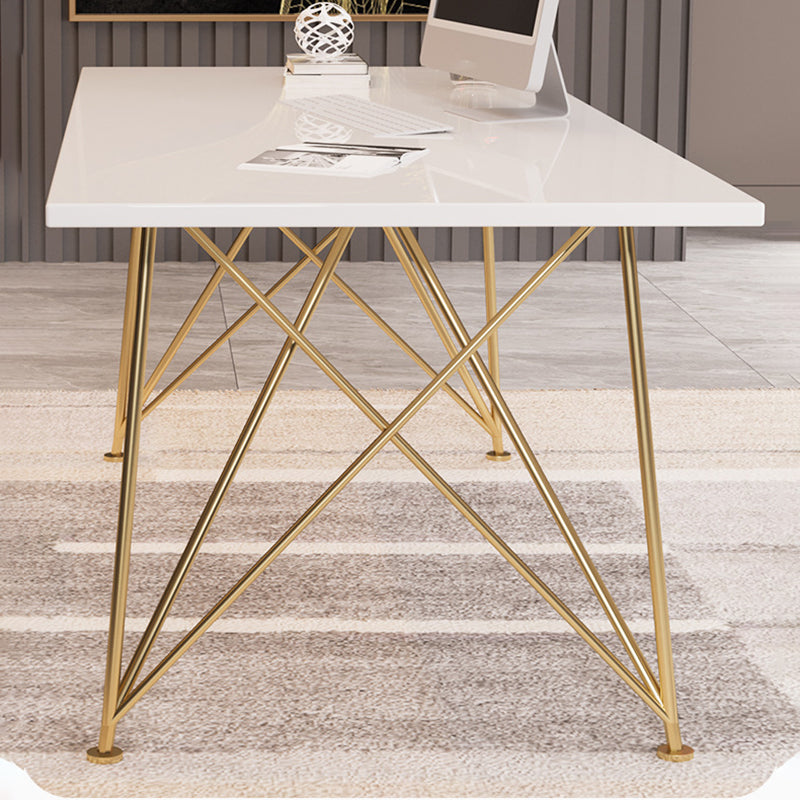 Rectangular Glam Writing Desk White Wooden Writing Desk with Metal Legs
