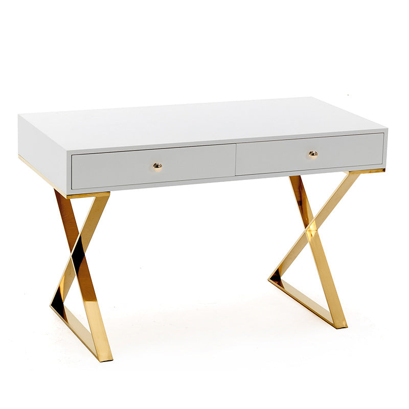 Trestle Glam Office Desk with 2 Storage Drawers Writing Desk for Bedroom