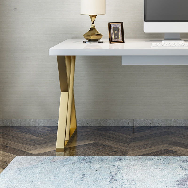 Solid Wood Writing Desk White and Gold Office Desk Pine Trestle