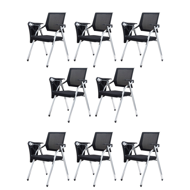 Modern No Wheels Desk Chair Microfiber Black Conference Chair