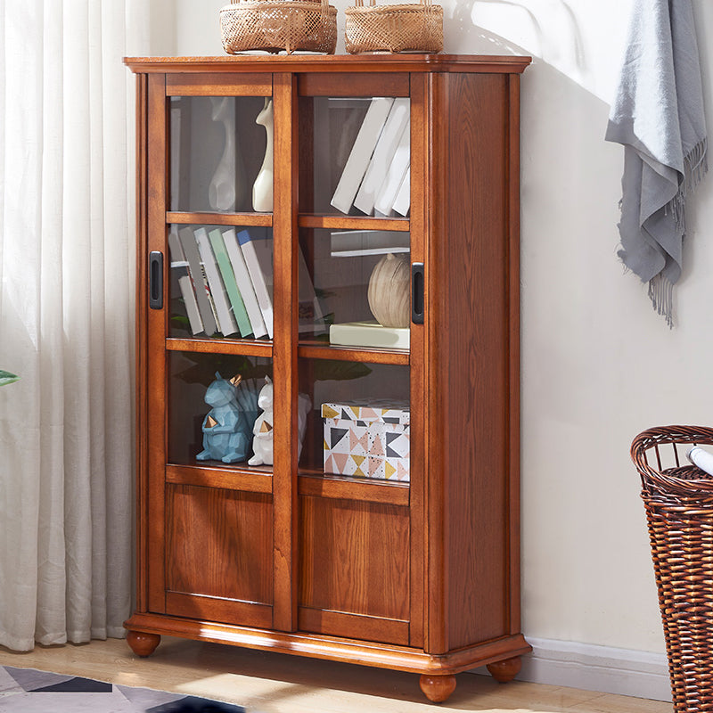 Glam Closed Back Standard Wood Shelf Bookcase for Living Room