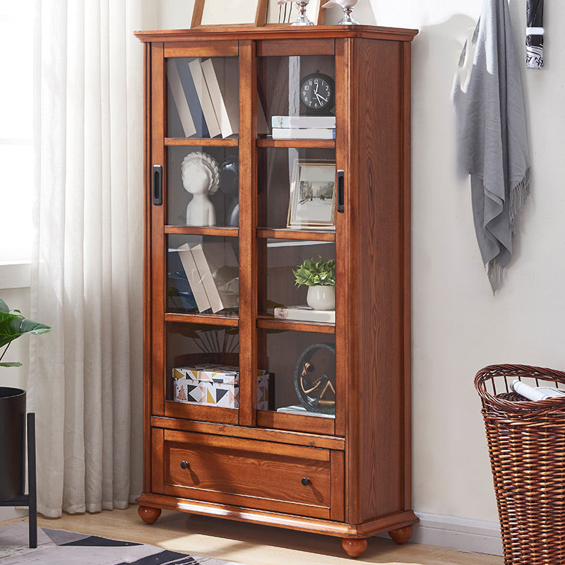 Glam Closed Back Standard Wood Shelf Bookcase for Living Room