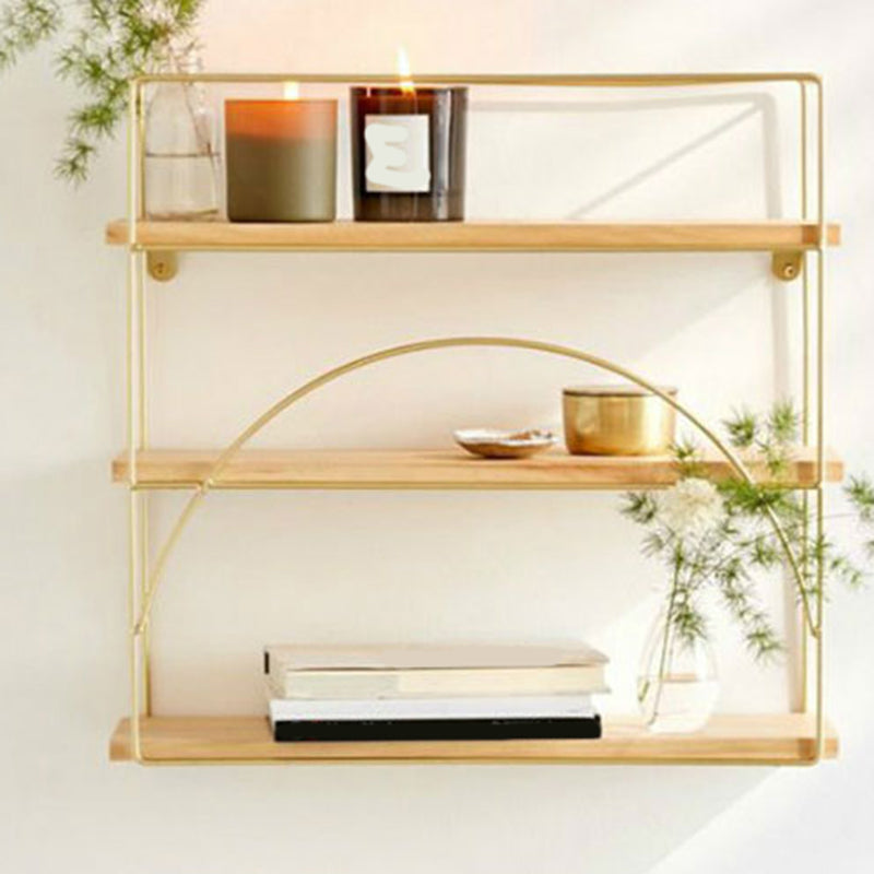 Floating Metal Bookshelf Luxury Gold Open Bookcase with Shelves