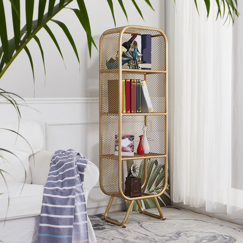 Metal 4 Shelf Bookshelf Gold Glam Shelf Bookcase Closed Back 63" Tall