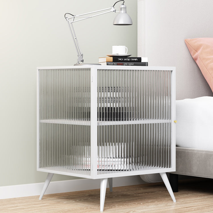 Metal and Glass Bedside Cabinet Modern Minimalist Bedside Table with Legs