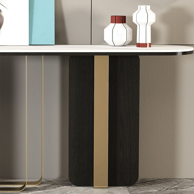 Glam Metal Console Sofa Table Oval Stone Console Accent Table for Hall