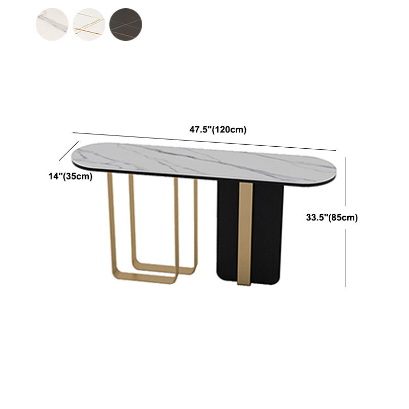 Glam Metal Console Sofa Table Oval Stone Console Accent Table for Hall