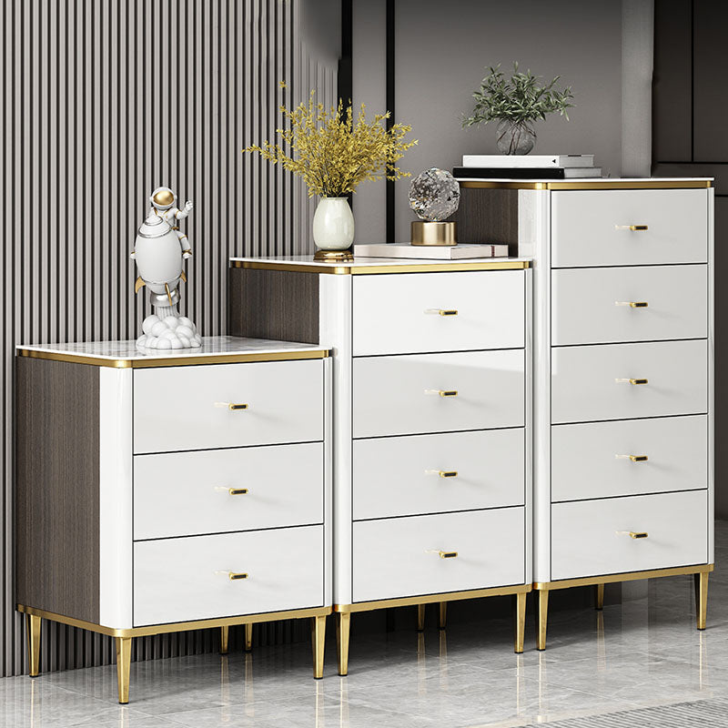 Glam Stone Bedroom Storage Chest White / Grey Vertical Chest with Drawers