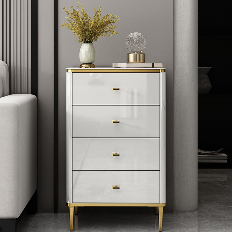 Glam Stone Bedroom Storage Chest White / Grey Vertical Chest with Drawers