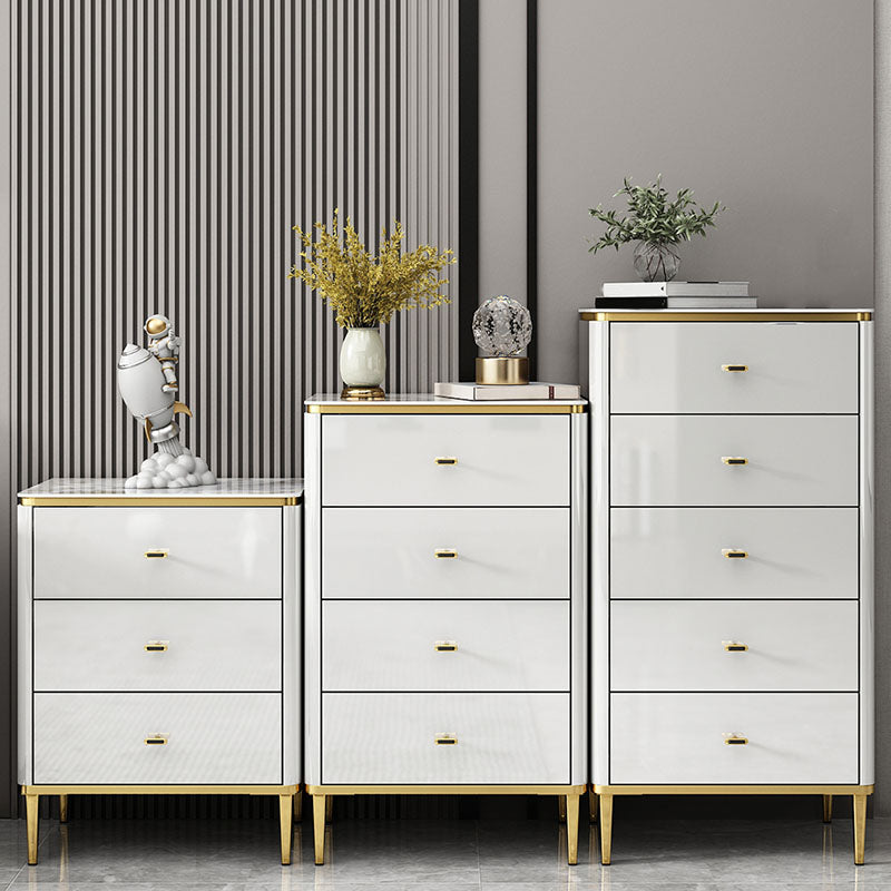 Glam Stone Bedroom Storage Chest White / Grey Vertical Chest with Drawers