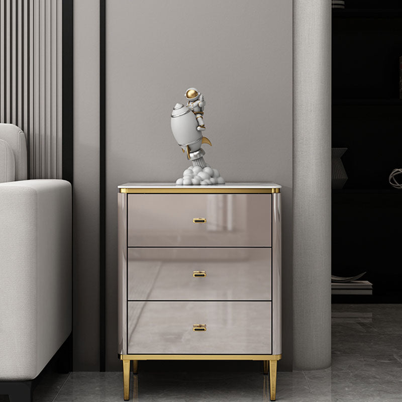 Glam Stone Bedroom Storage Chest White / Grey Vertical Chest with Drawers