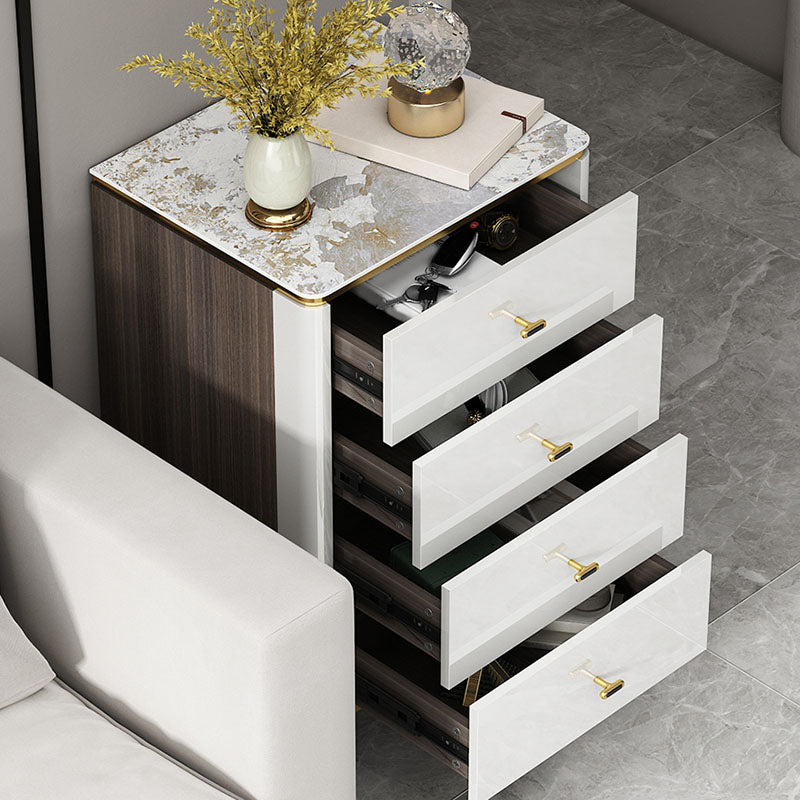 Glam Stone Bedroom Storage Chest White / Grey Vertical Chest with Drawers
