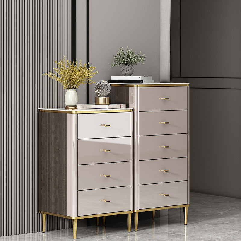 Glam Stone Bedroom Storage Chest White / Grey Vertical Chest with Drawers