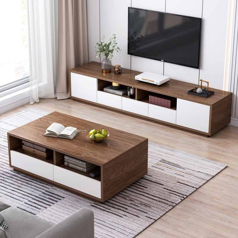 Wooden TV Stand Console Open Storage TV Stand with 2 Storages