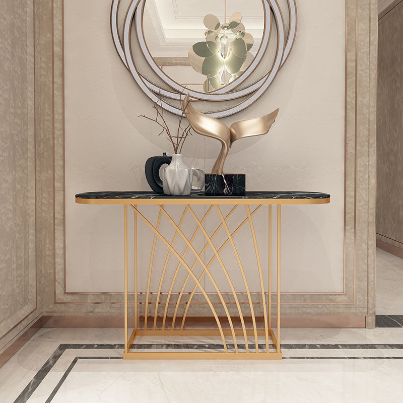 Glam Iron Console Sofa Table Oval Marble Console Accent Table for Hall