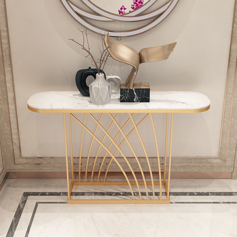 Glam Iron Console Sofa Table Oval Marble Console Accent Table for Hall