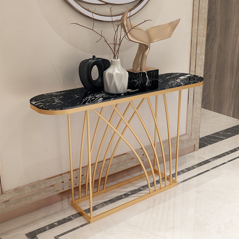 Glam Iron Console Sofa Table Oval Marble Console Accent Table for Hall