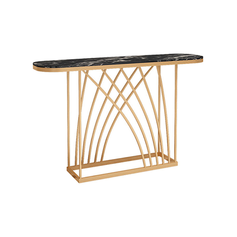 Glam Iron Console Sofa Table Oval Marble Console Accent Table for Hall