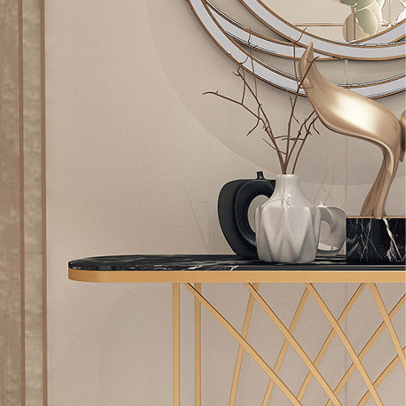 Glam Iron Console Sofa Table Oval Marble Console Accent Table for Hall